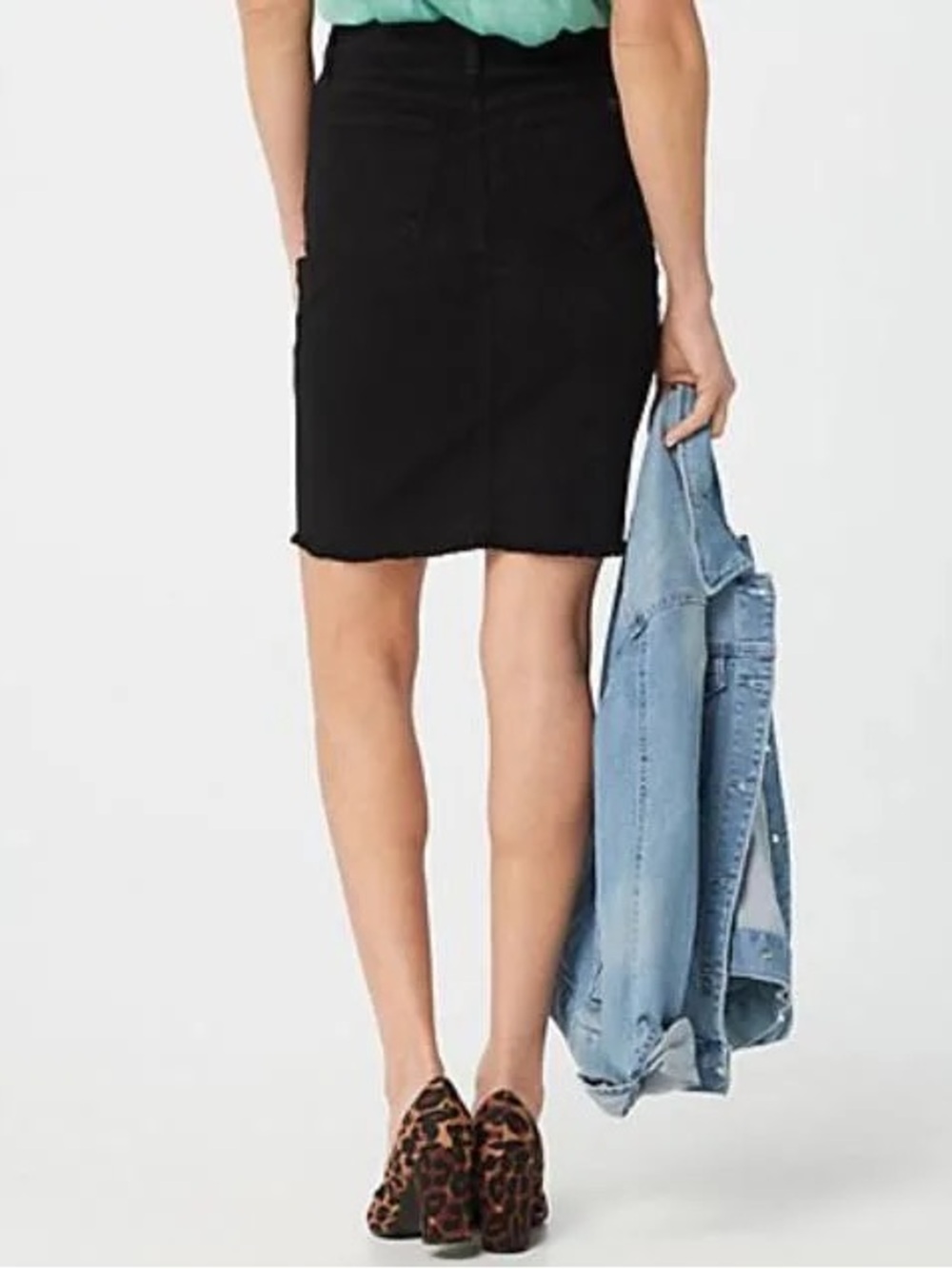 Jen7 by 7 for All Mankind Black Denim Pencil Skirt with Frayed Hem